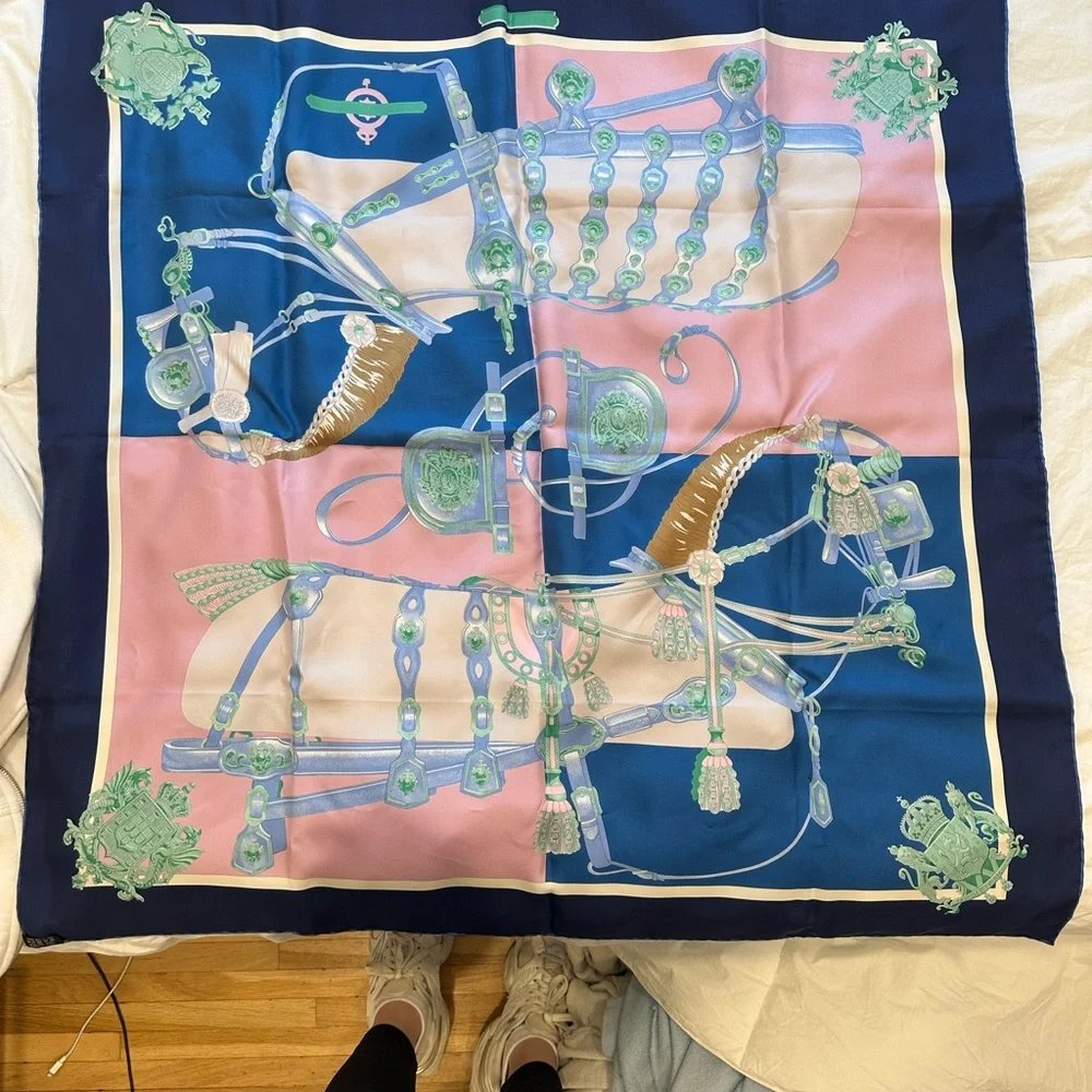 Hermès Equestrian Print Silk Scarf